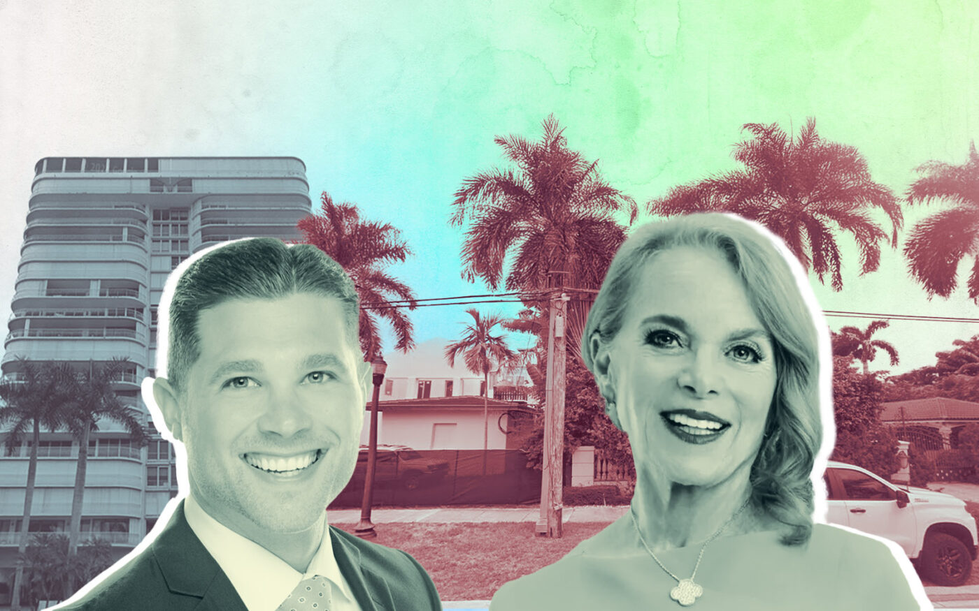 Compass' Brett Eaglstein with 10155 Collins Avenue, Coldwell Banker’s Jill Eber with 3110 North Bay Road (Getty, Compass, Google Maps, Coldwell Banker)