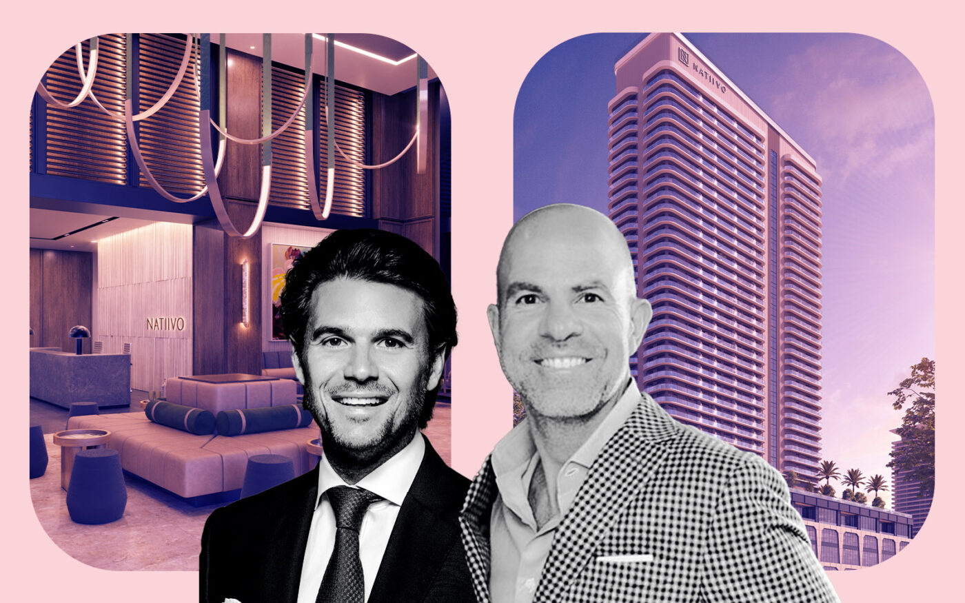 One Sotheby’s Daniel de la Vega; Newgards' Harvey Hernandez; renderings of Natiivo Fort Lauderdale (Newgard, One Sotheby’s, Natiivo Fort Lauderdale, Getty)