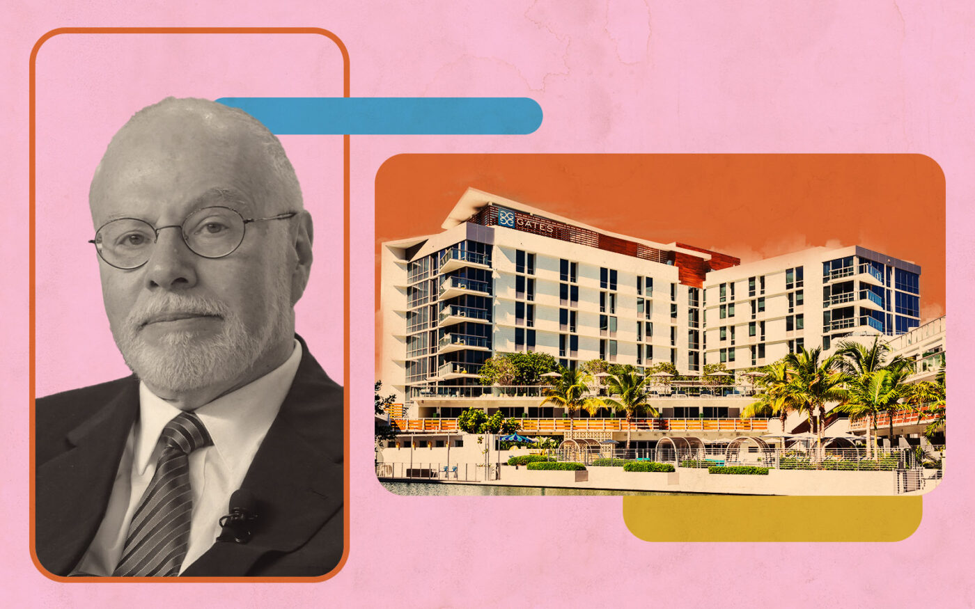 Elliott Investment Management's Paul Singer; The Gates Hotel South Beach at 2360 Collins Avenue (Getty, World Economic Forum/CC BY-SA 2.0/via Wikimedia Commons, gatessouthbeach)