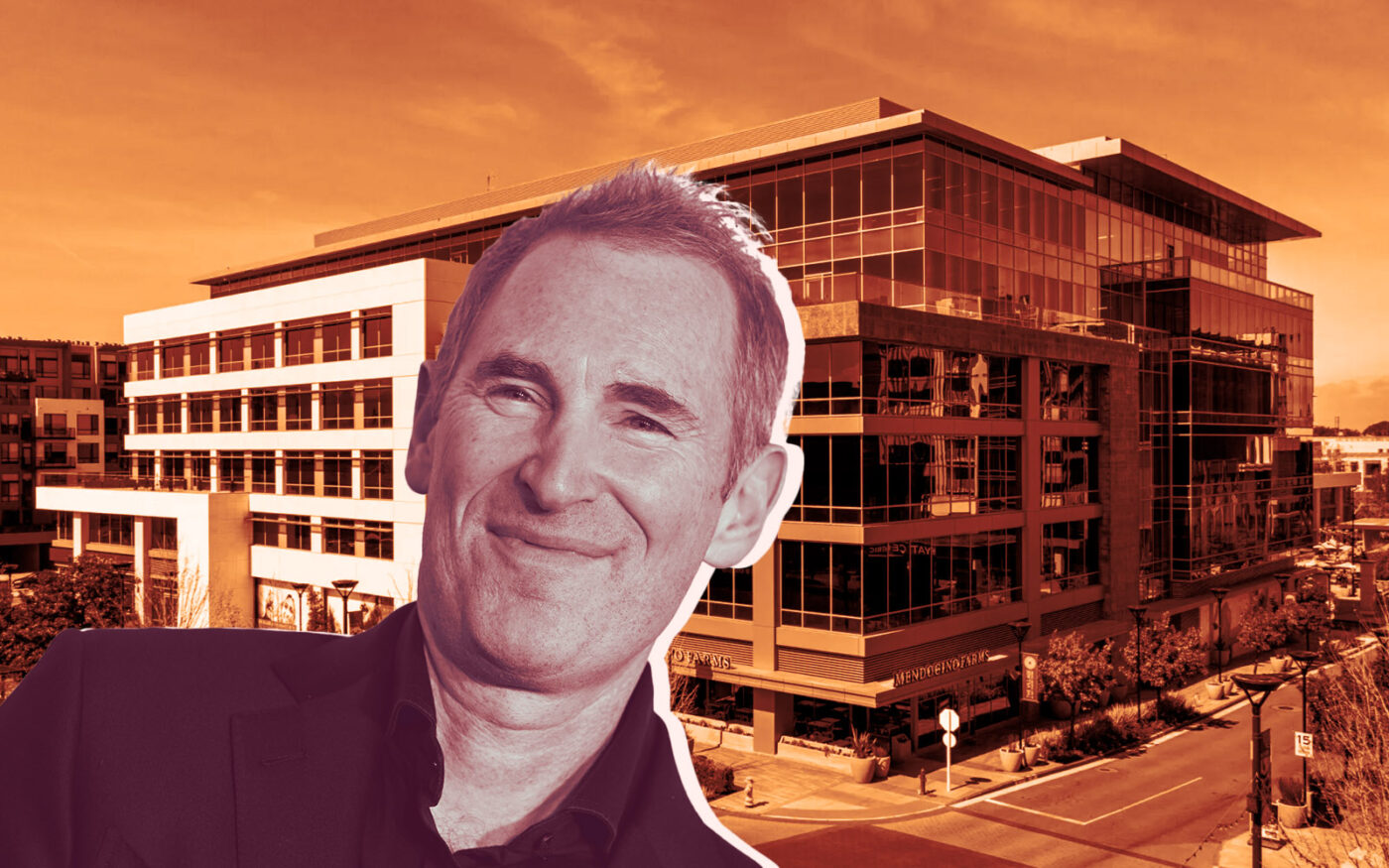 Amazon's Andy Jassy; 401 San Antonio Road (Getty, Colliers)