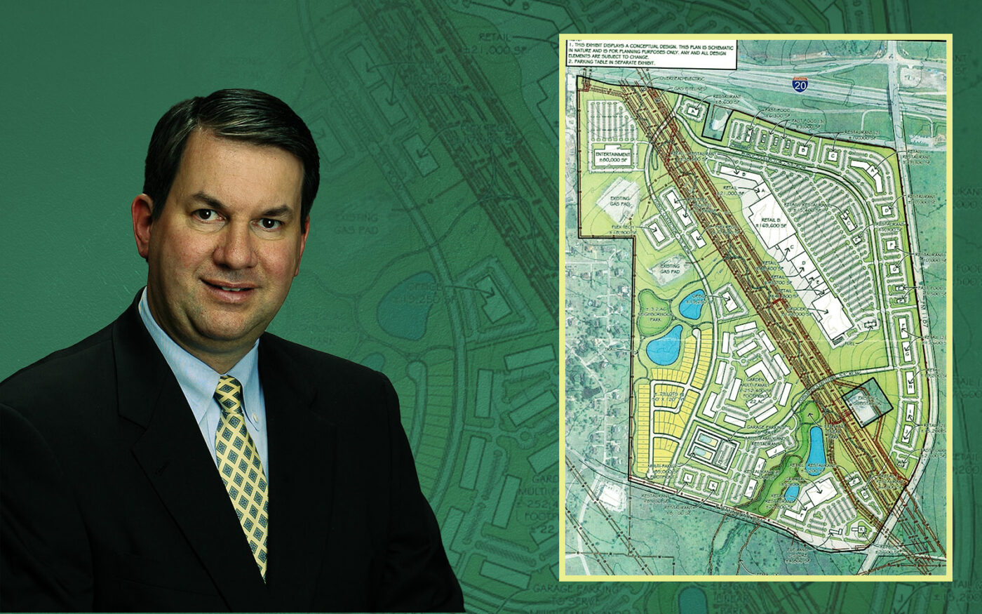 Beall Development’s Robert Beall; Dean Ranch master plan map (Westwood, Getty, beallinvest)