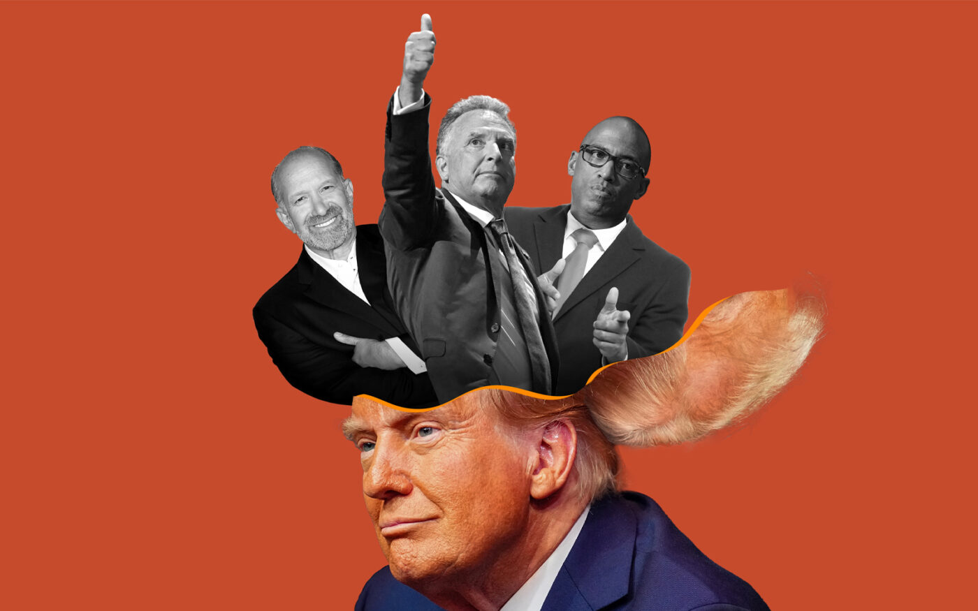 Donald Trump, and (from left) Howard Lutnick, Steve Witkoff and Scott Turner (Photo-illustration by Paul Dilakian/The Real Deal)