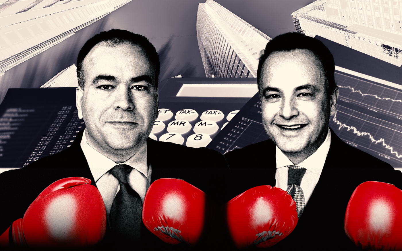 <p>A photo illustration of Cook County Assessor Fritz Kaegi and Board of Review Commissioner George Cardenas (Getty, Cook County Assessor, Cook County Board of Review)</p>
