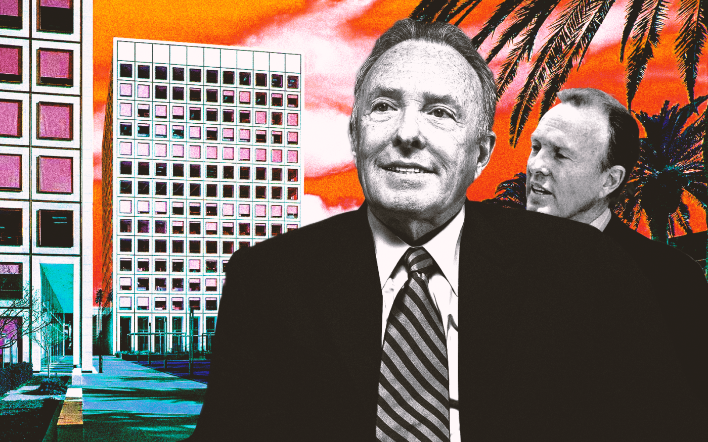 <p>A photo illustration of Irvine Company&#8217;s Donald Bren along with MacArthur Court at 4665-4685 MacArthur Court and 4770 Campus Drive in Newport Beach (Getty, Irvine Company)</p>
