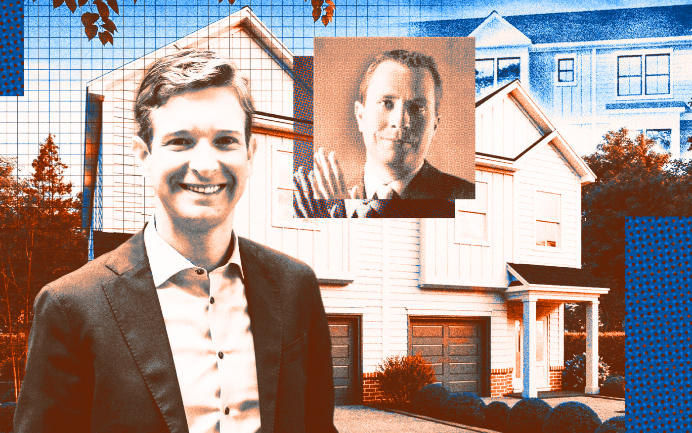 A photo illustration of NewStar’s Boone DuPree and Red Cedar’s Jon Grabowski along with a rendering of Kelly Manor in Charlotte (Getty, NewStar, Red Cedar, LinkedIn) 