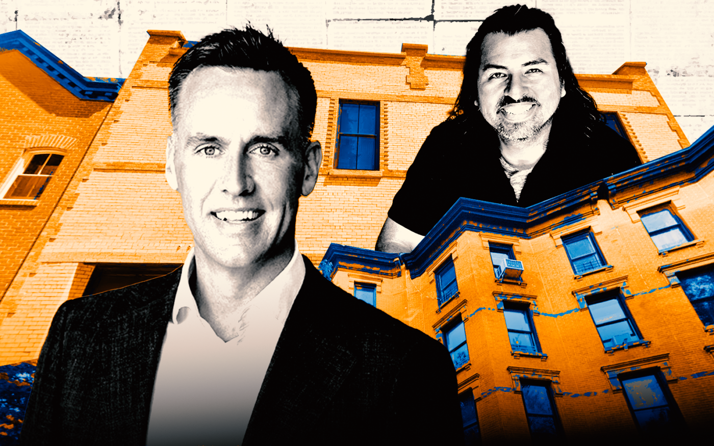 <p>A photo illustration of Compass’ Tim Malone with 12 College Place and Eckstrom’s Carlos Saavedra with 307 Hicks Street (Getty, Compass Real Estate, Eckstrom, Google Maps)</p>
