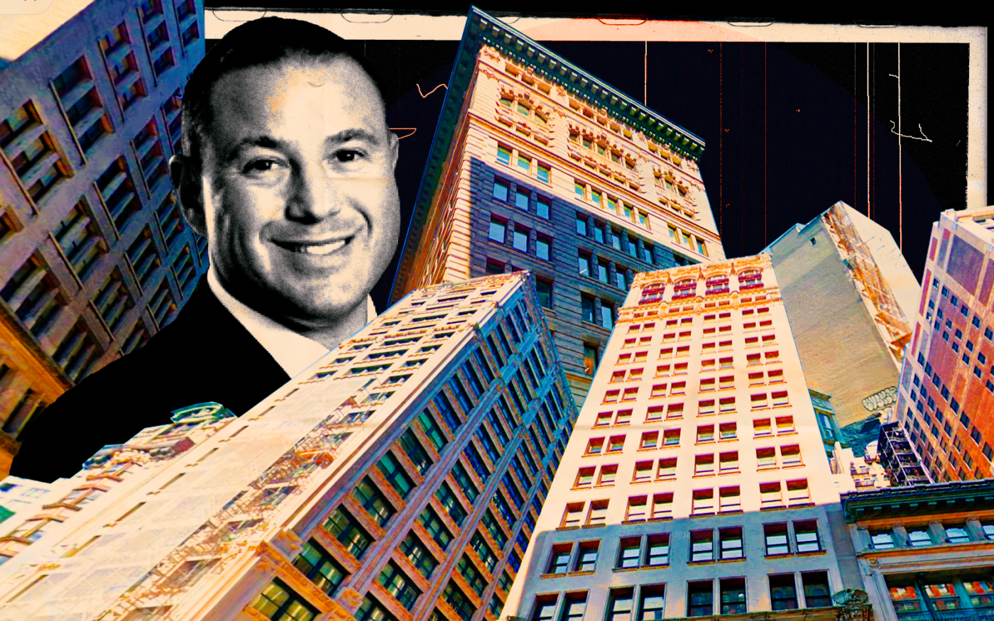 A photo illustration of Flagstar CEO Thomas R. Cangemi along with 220 Fifth Avenue and 130 Fifth Avenue (Getty, Flagstar, Google Maps)