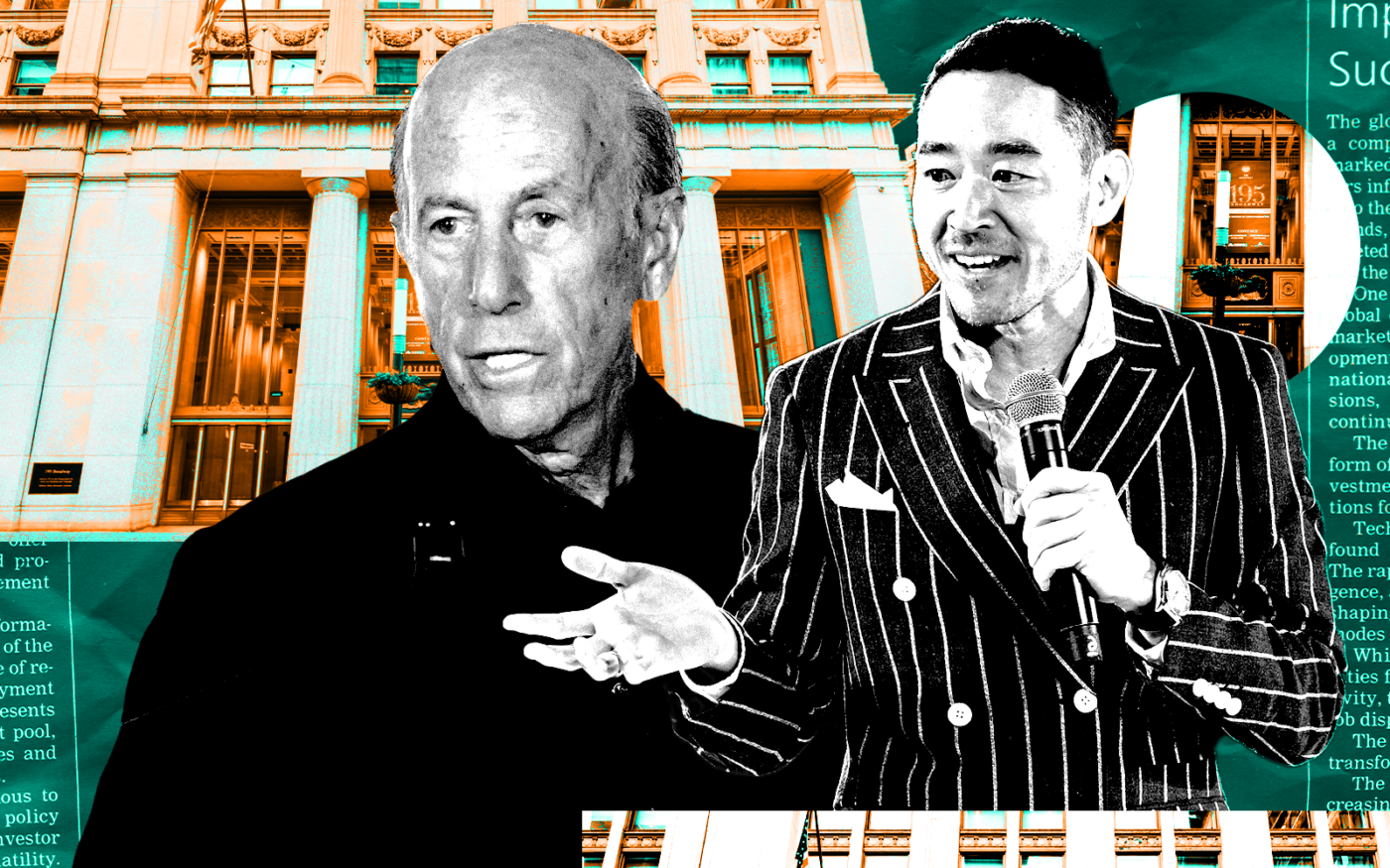 <p>A photo illustration of L&#038;L chair David Levinson and Brooks Brothers CEO Ken Ohashi along with 195 Broadway (Getty, Shoootin Photography)</p>
