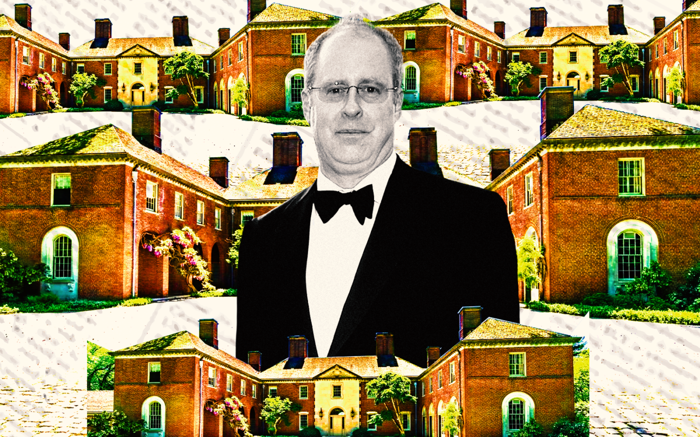 <p>A photo illustration of Howard Phipps Jr along with 75 Post Road in Old Westbury, Long Island (Getty, Douglas Elliman)</p>
