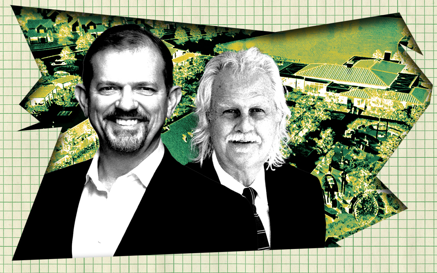 <p>A photo illustration of Provident Realty Advisors’ Leon Backes and Grand Prairie Mayor Ron Jensen along with a rendering of the master-planned community called Goodland (Getty, Provident Realty Advisors, Grand Prairie, Grand Prairie Texas)</p>
