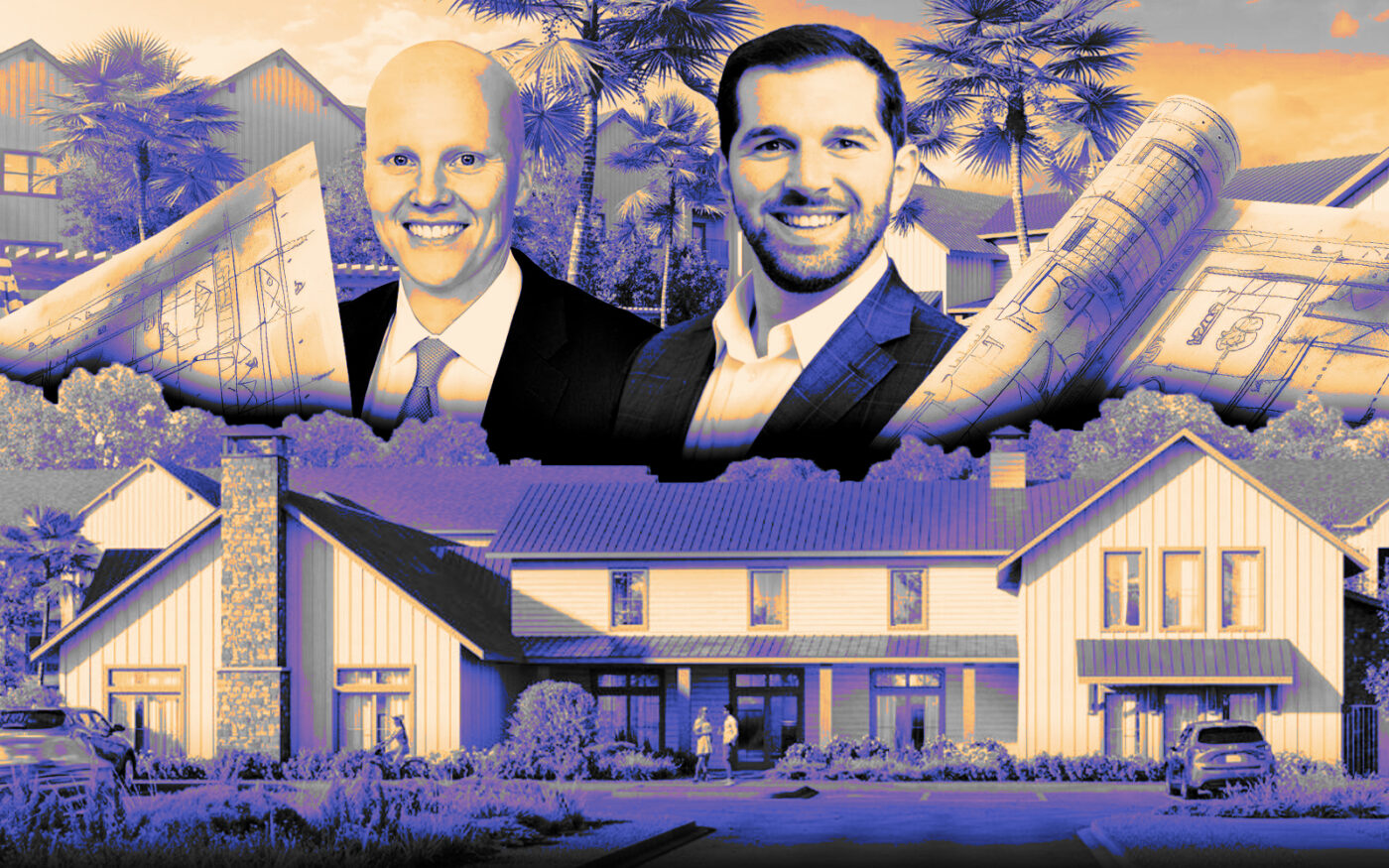 <p>A photo illustration of Fidelis Residential’s Ford Allen and Cresset Real Estate Partners’ Jason Ross along with renderings of Fidelis Willis in in Montgomery County (Getty, Fidelis Residential, Cresset Real Estate Partners)</p>
