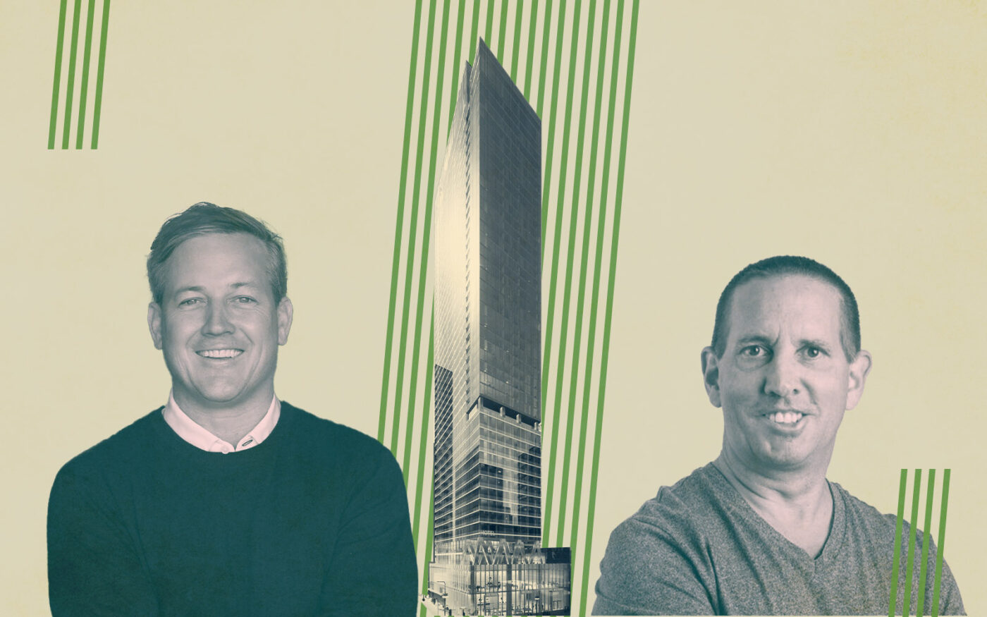 Sterling Bay’s Andy Gloor and Magellan Development Group’s David Carlins with 300 North Michigan Avenue (Getty, magellandevelopment, sterlingbay, retailat300) 