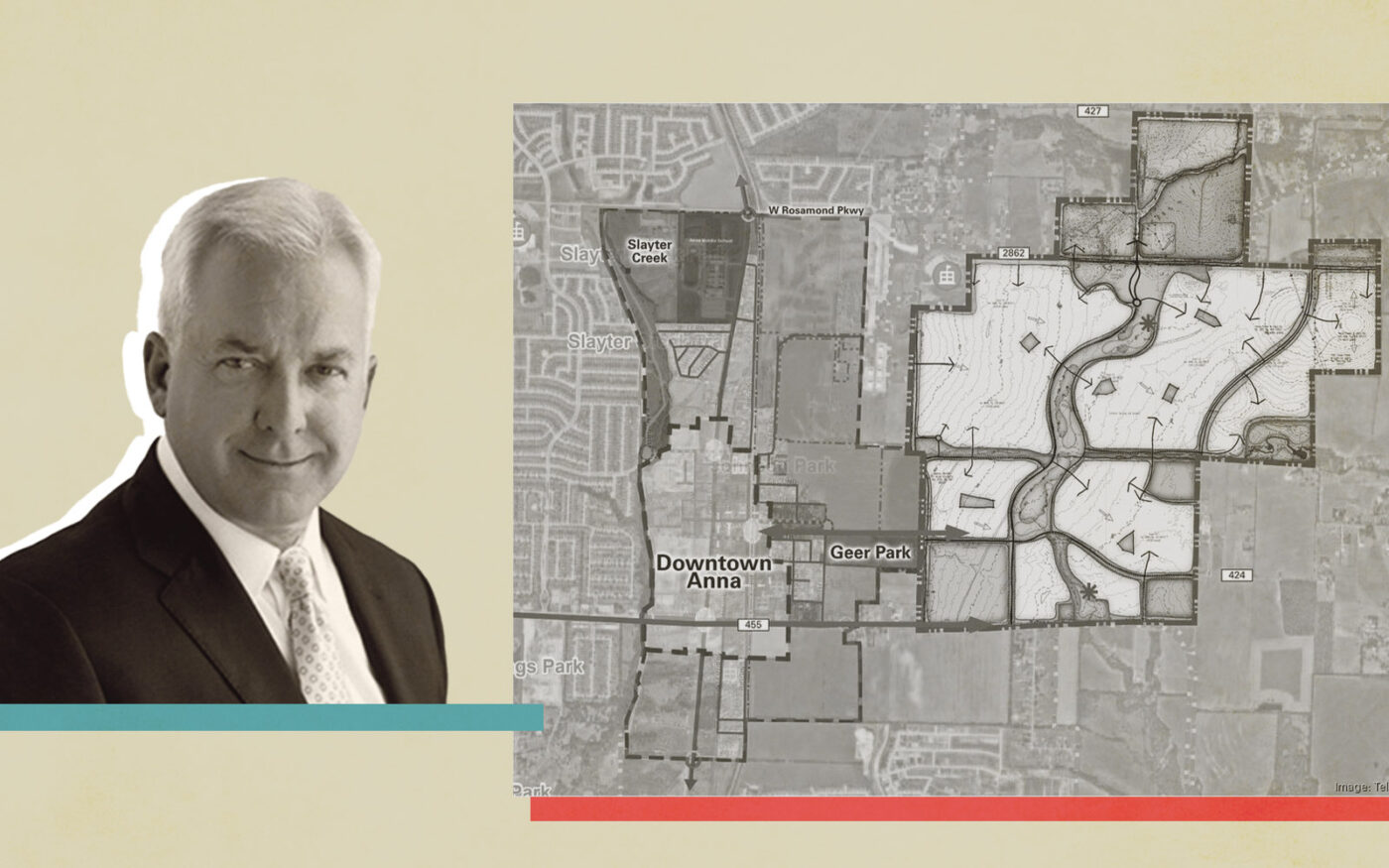 Tellus Group CEO Craig Martin with map of Sherley Farms, which will include 3,000 homes east of Highway 5 near downtown Anna (Goolgle Maps, tellusgroupllc)