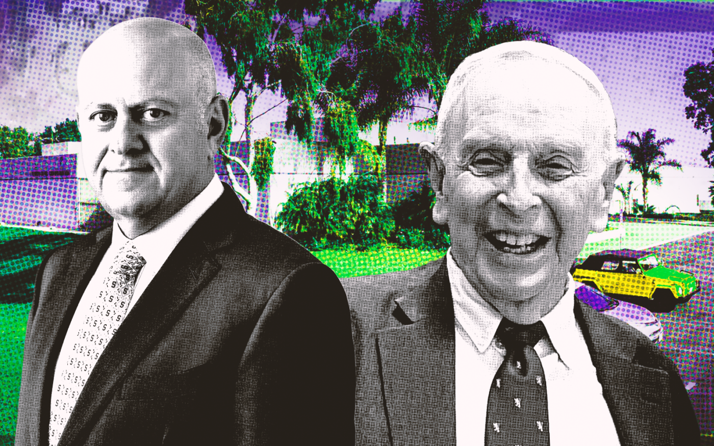 <p>A photo illustration of Prologis CEO Hamid Moghadam and Virco Manufacturing CEO Robert Virtue along with 2027 Harpers Way in Torrance (Getty, Prologis, Virco Manufacturing, LoopNet)</p>
