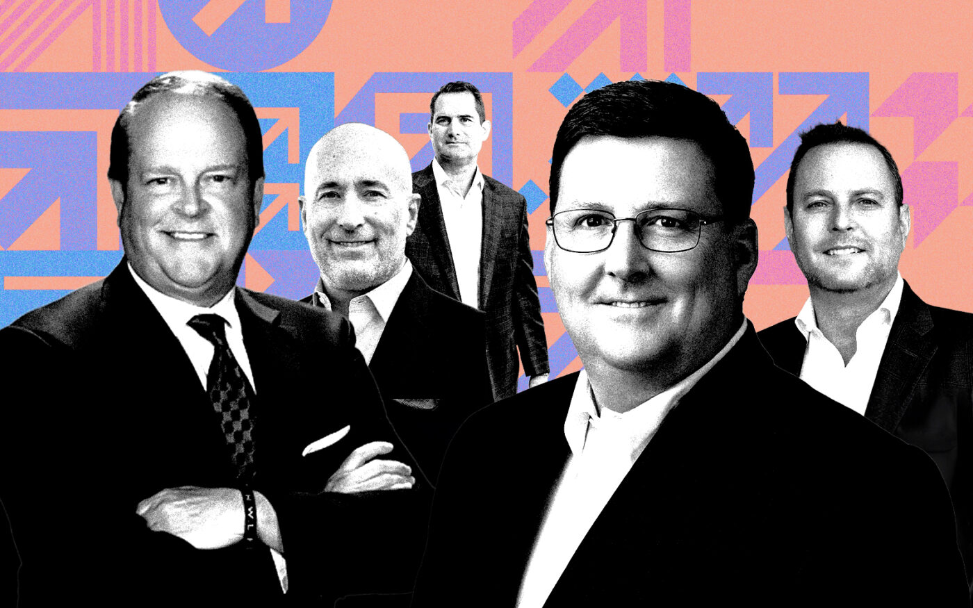 A photo illustration of Holman Ran, Steve Medwin, Dan McGowan, Steve Hope and Nick Wigoda (Getty, Newmark, JLL, Moss & Associates, Stream Realty Partners)