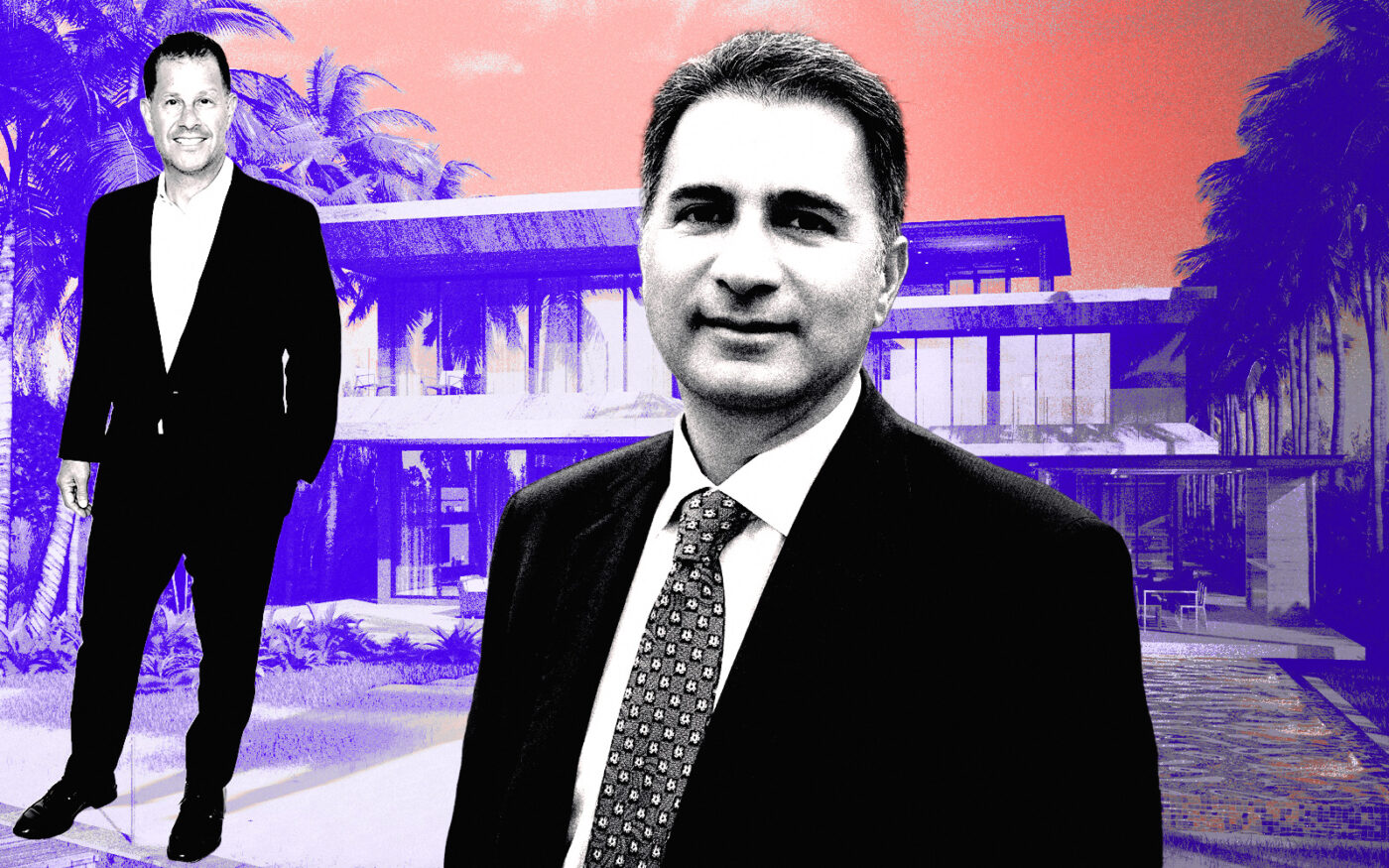 <p>A photo illustration of Jamie Salter and Anand Khubani along with 5970 North Bay Road in Miami Beach (Getty, Kobi Karp)</p>
