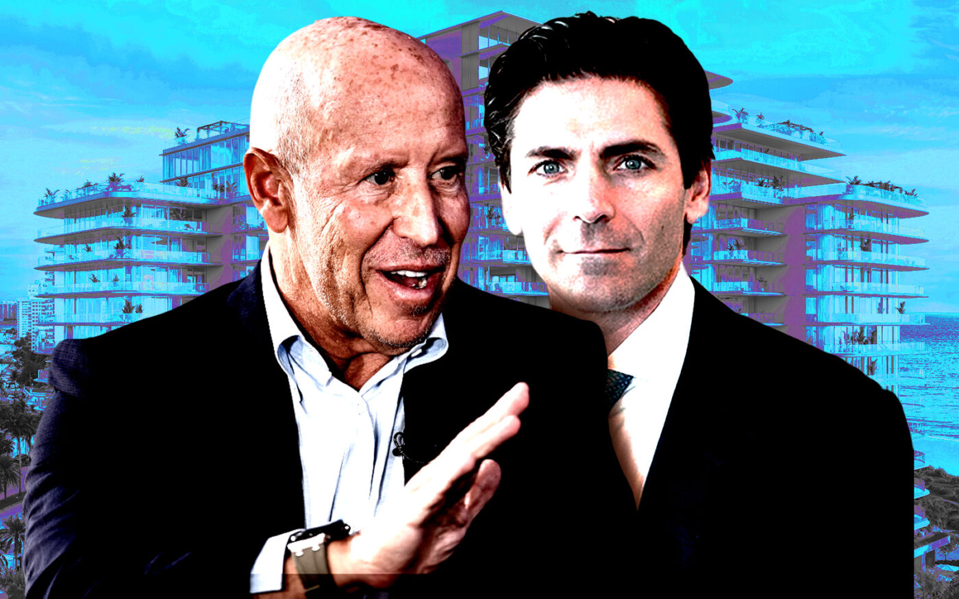 <p>A photo illustration of Barry Sternlicht and Camilo Miguel Jr. along with a rendering of the The Perigon Miami Beach (Getty, Starwood Capital, Mast Capital, The Perigon Miami Beach)</p>
