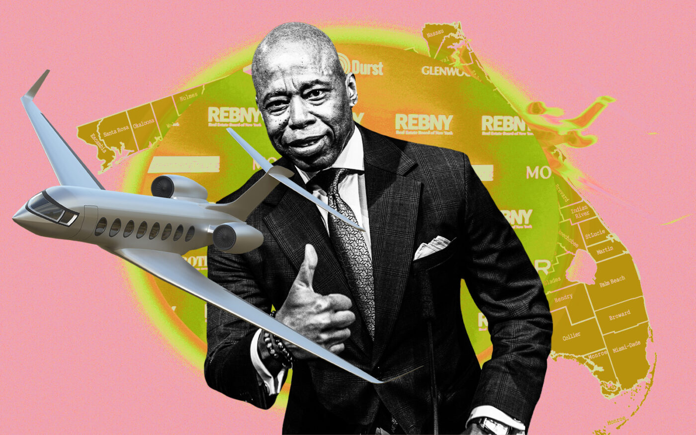 <p>A photo illustration of Mayor of New York City Eric Adams (Getty, Jill Lotenberg for REBNY)</p>
