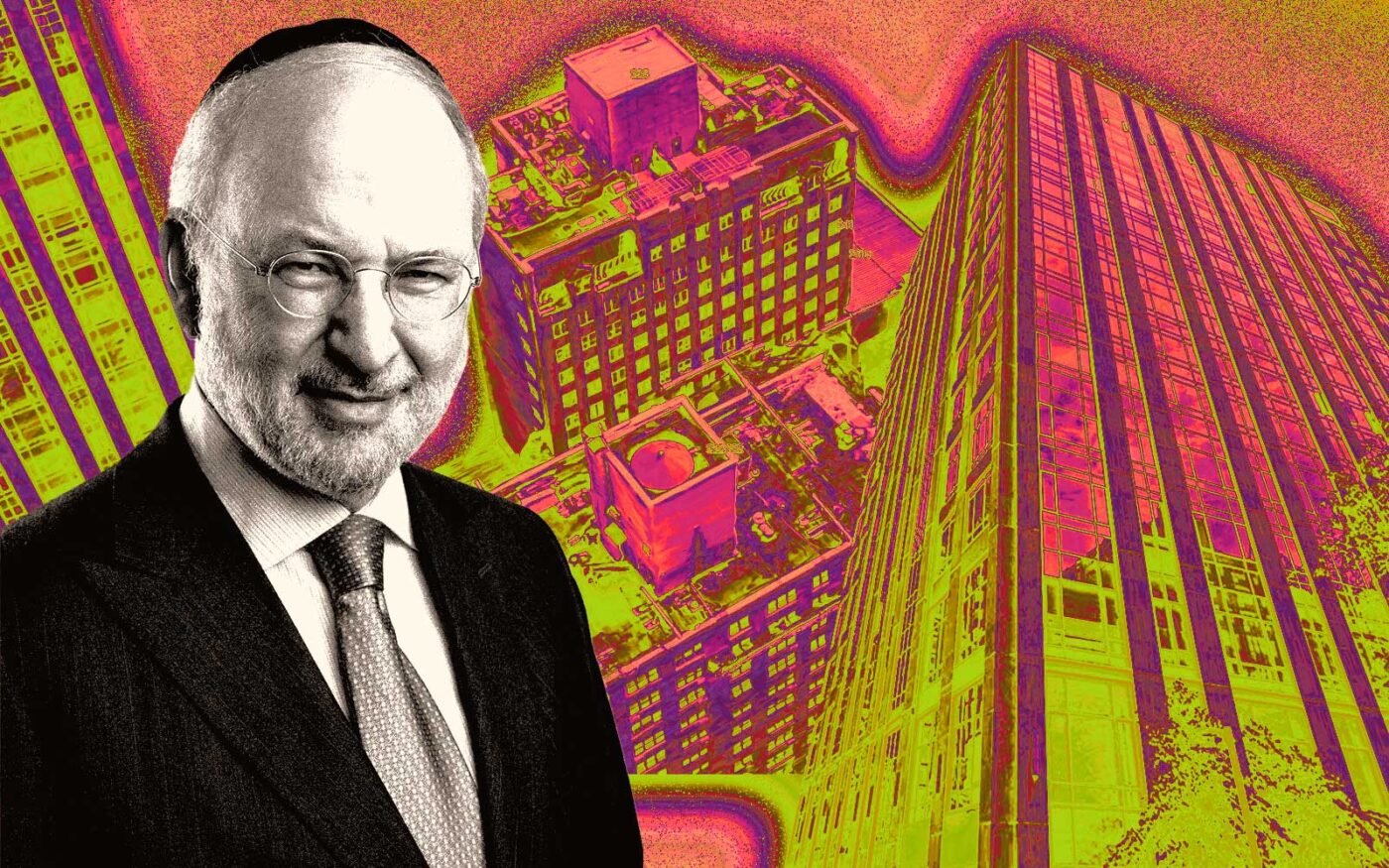 A photo illustration of Clipper Equity’s David Bistricer with the Gramercy Square Condominiums at 215 East 19th Street, 220 East 20th Street, 225 East 19th Street, and 230 East 20th Street (Getty, Clipper Equity, Chetrit Group, Google Maps)