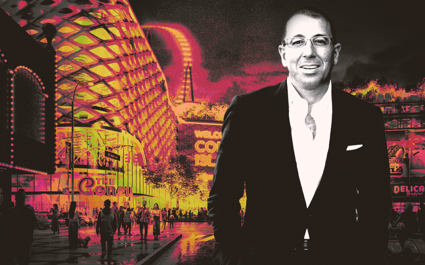 <p>A photo illustration of Thor Equities’ Joe Sitt along with a rendering of “The Coney” casino on Coney Island (Getty, Thor Equities, FXcollaborative)</p>
