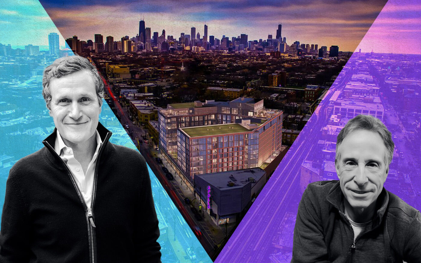 Tishman Speyer's Rob Speyer with 930 West Altgeld Street; Baker Development's Warren Baker (Getty, elevatelincolnpark, bakerdevelopmentcorp, Tishman Speyer)