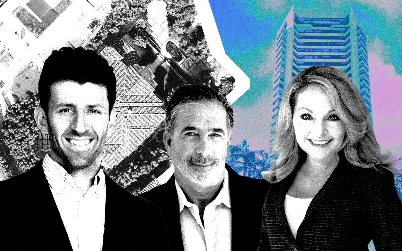 <p>A photo illustration of Rodeo Realty&#8217;s Jimmy Heckenberg and Westside Estate Agency&#8217;s Mark Gruskin and Amber Abbitt along with 813 North Alpine Drive in Beverly Hills and 10490 Wilshire Boulevard (Getty, Rodeo Realty, Westside Estate Agency, Google Maps)</p>
