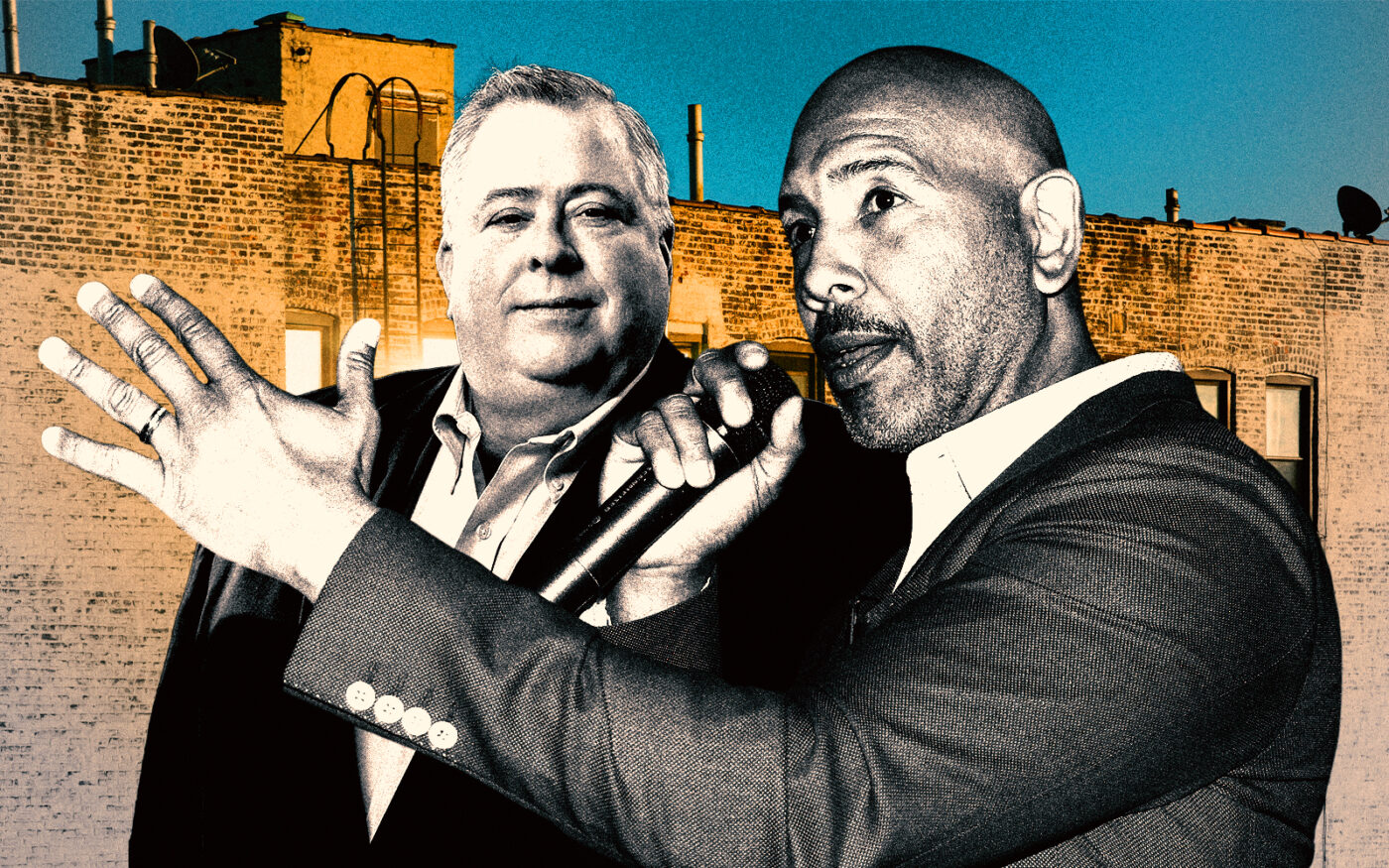 <p>A photo illustration of Workforce Housing Group founding member John Crotty and former Bronx Borough President Ruben Diaz Jr. (Getty, Workforce Housing Group)</p>
