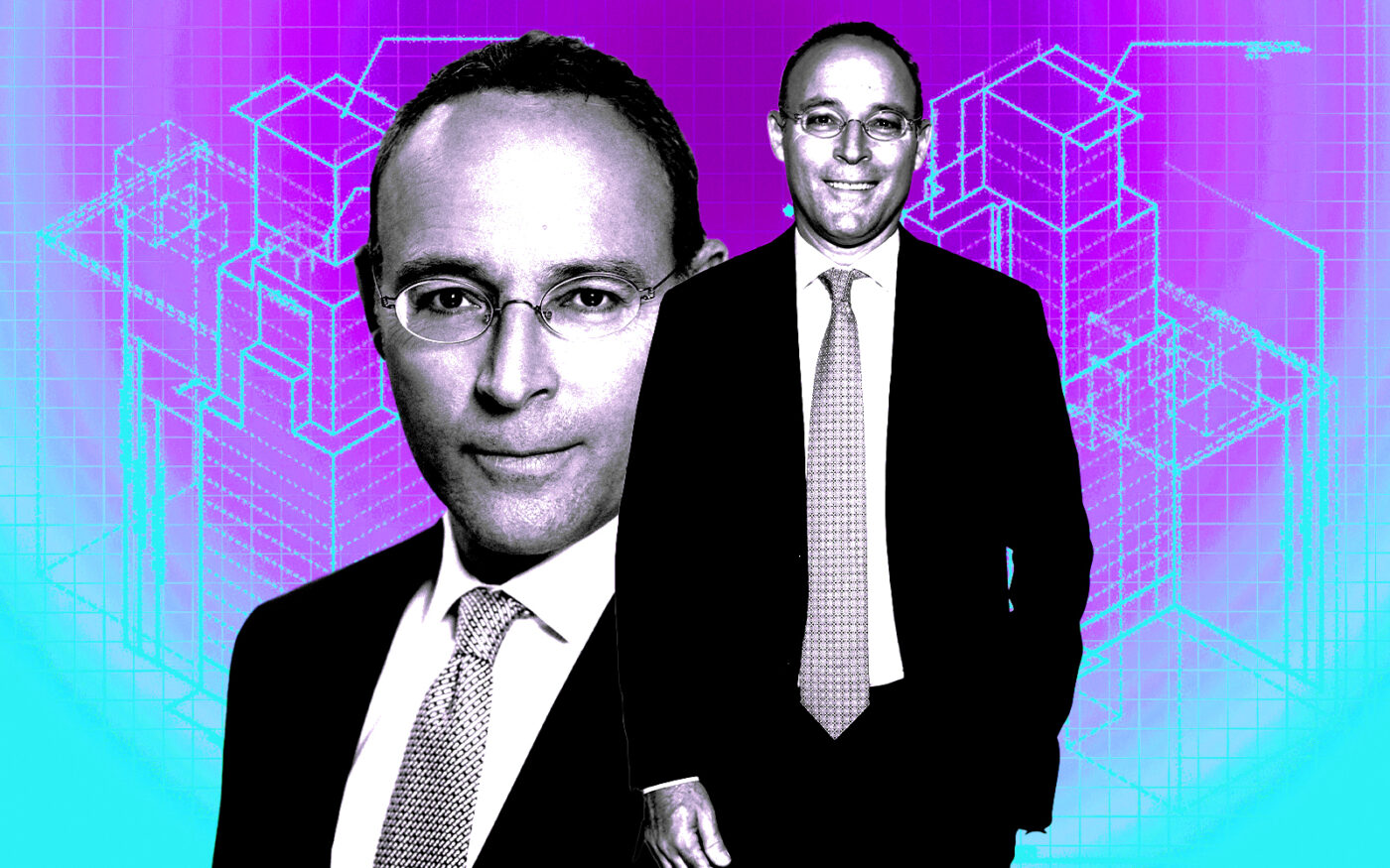 <p>A photo illustration of Naftali Group CEO Miki Naftali along with schematics for 307 Third Avenue (Getty, Naftali Group)</p>
