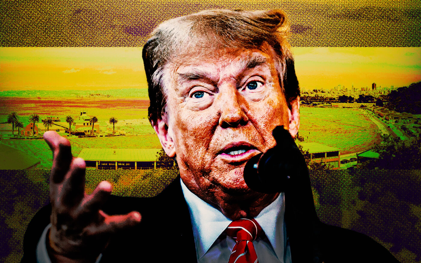 President Donald Trump along with Presidio National Park (Photo Illustration by Steven Dilakian for The Real Deal with Getty and National Park Service)