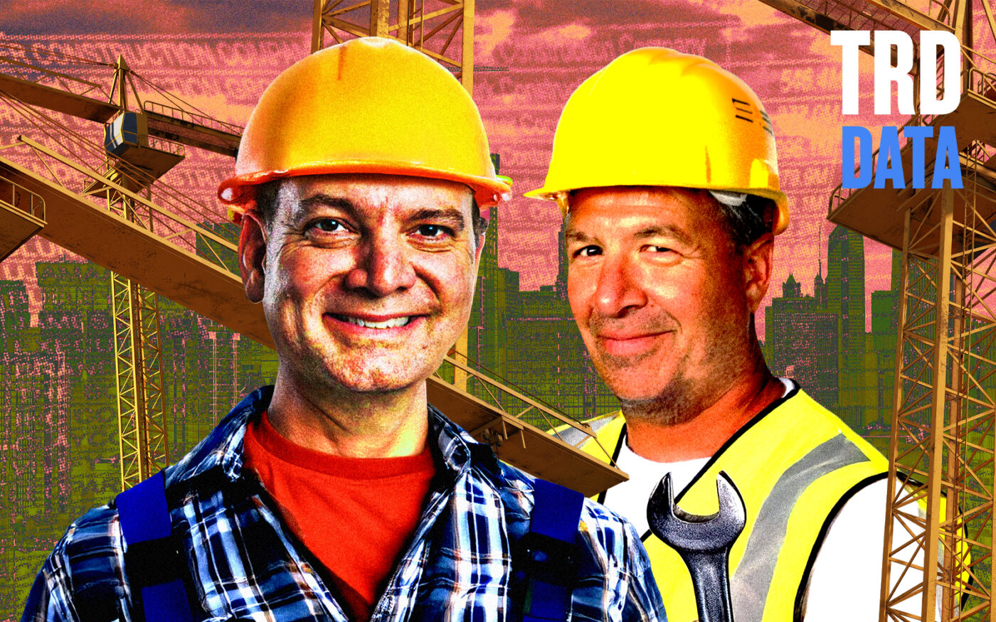 Clark Construction Group CEO Robert D. Moser Jr. and W.E. O’Neil Construction vice president Damian Eallonardo (Photo-Illustration by Steven Dilakian/The Real Deal; Getty Images, Clark Construction Group, W.E. O'Neil Construction)