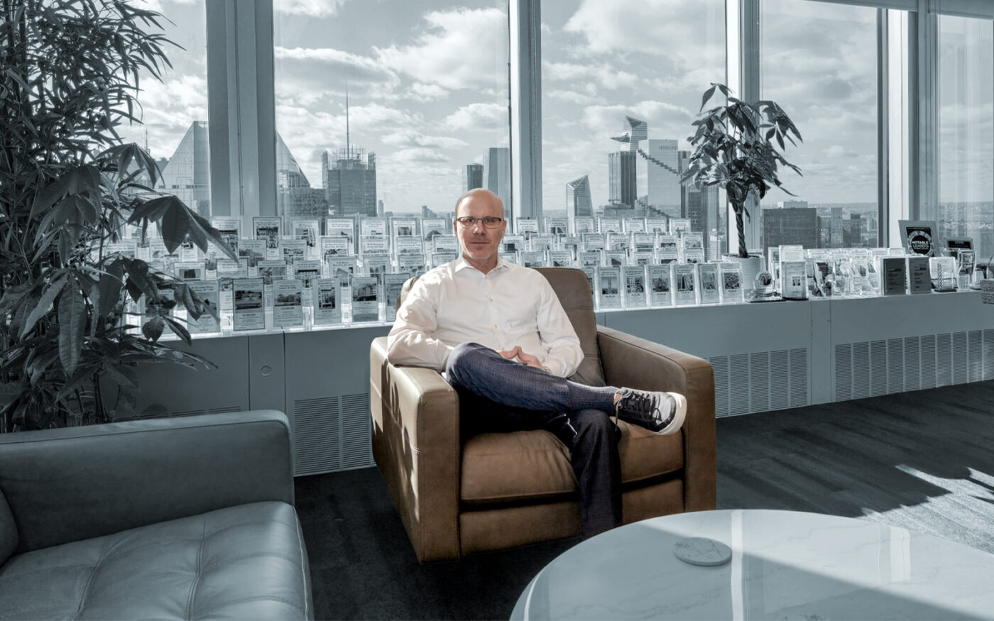 Greg Corbin in his office at 1633 Broadway (Photo courtesy of Frank Wu)