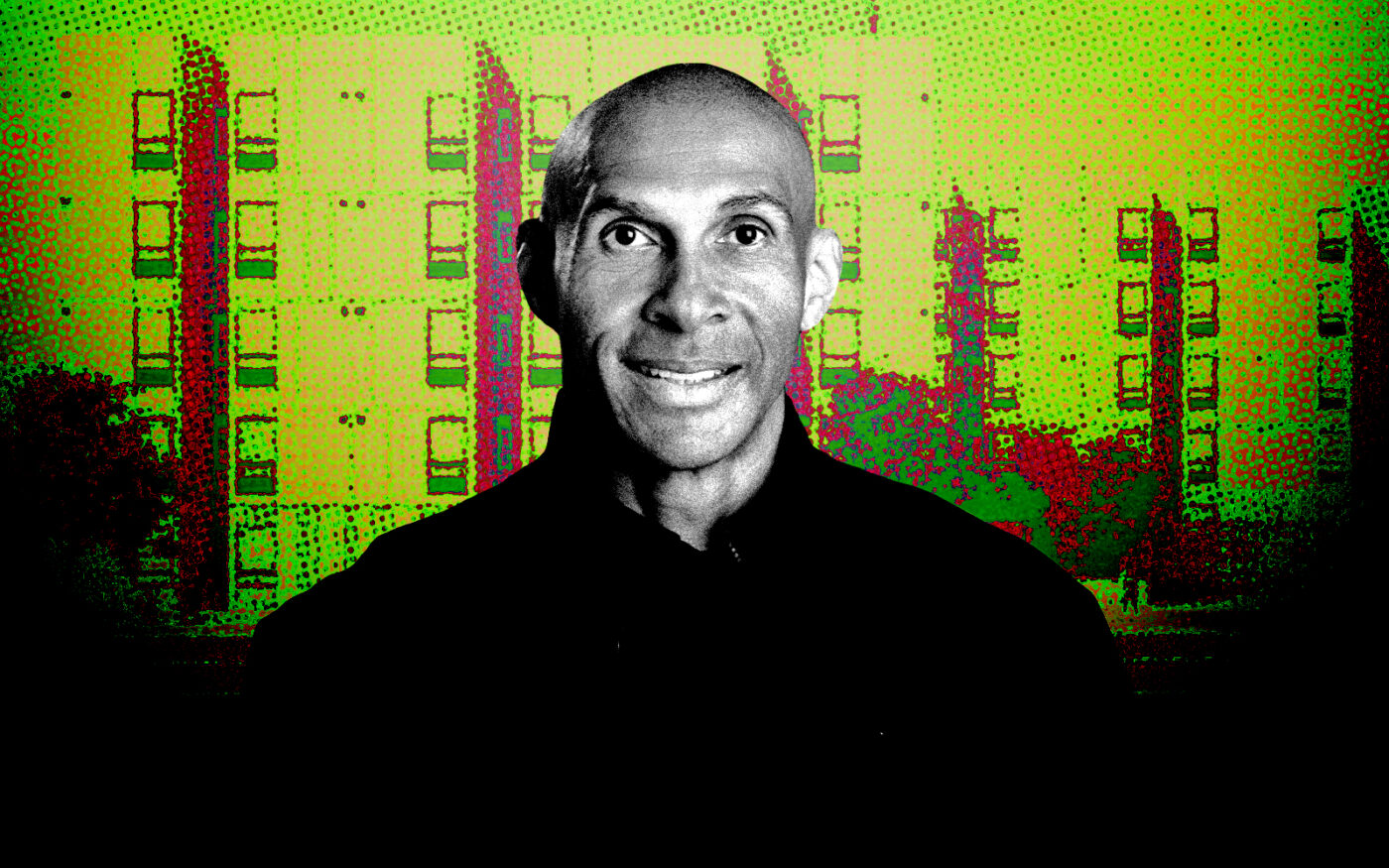 <p>A photo illustration of SoLa Impact CEO Martin Muoto along with 4301 Vermont Avenue (Getty, SoLa Impact)</p>
