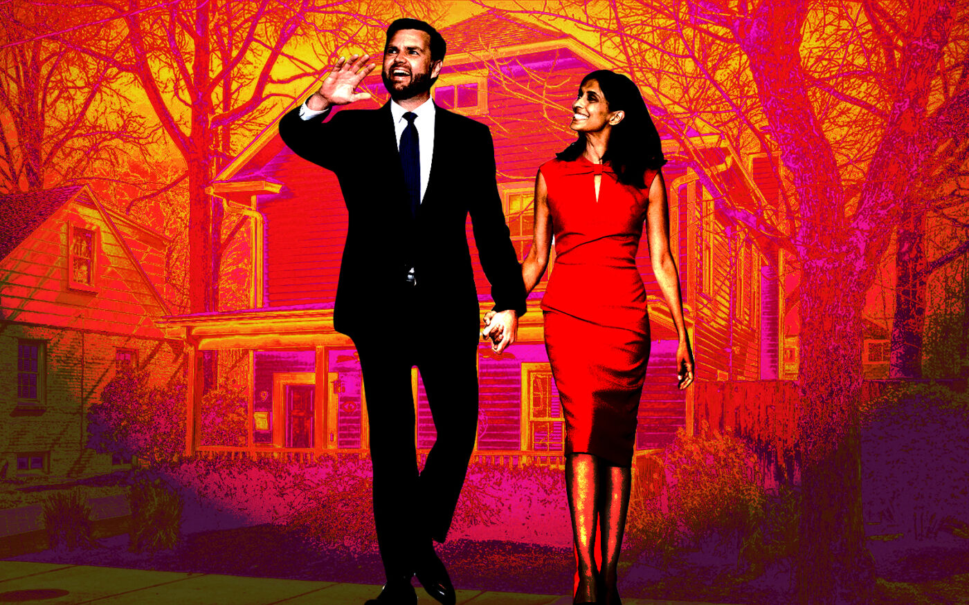 <p>A photo illustration of Vice President JD Vance and his wife Usha Vance along with 9 E Del Ray Avenue in Alexandria, Virginia (Getty, Sotheby&#8217;s International Real Estate)</p>
