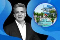 Jeffrey Soffer and a rendering of planned water park at Fontainebleau Miami Beach