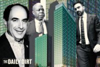 Bruce Teitelbaum, Eric Adams and Zohran Mamdani with a rendering of One45