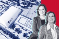 Stars' Laura Ricketts and Karen Leetzow with rendering of 1000 Lakeside Drive