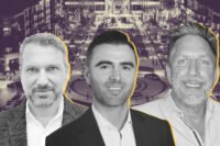 Fuse Group’s Eyal Peretz, Concord Wilshire Capital’s Nate Sirang and Developer Brian Tuttle with rendering of Mainstreet at Tuttle