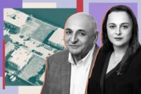 Elad Group's Isaac Sharon Tshuva and Orly Daniell with aerial of 7922, 7923 & 7925 East Drive