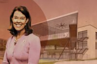 YMCA CEO Suzanne McCormick with rendering of 2300 University Drive