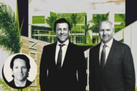 Midtown Capital Partners’ Alejandro Velez (buyer) and TPA Group’s J. Nathan Pramik and Bradford Smith (seller) with The Edison office complex at 1200-1300 Southwest 145th Avenue in Pembroke Pines