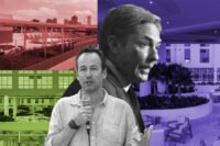 Fisher Brothers’ Winston and Kenneth Fisher with renderings of the Joule House apartment building in Miami’s Wynwood