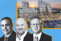 Related Urban’s Albert Milo, Forest Development’s Peter Baytarian and Sonnenblick Development's Robert Sonnenblick; Rendering of Forest Development’s proposal at Marina Village