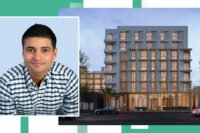 Faring founder Jason Illoulian and a rendering of plans for 7811 Santa Monica Blvd