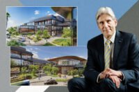 UCLA chancellor Julio Frenk and renders of plans for the UCLA Research Park