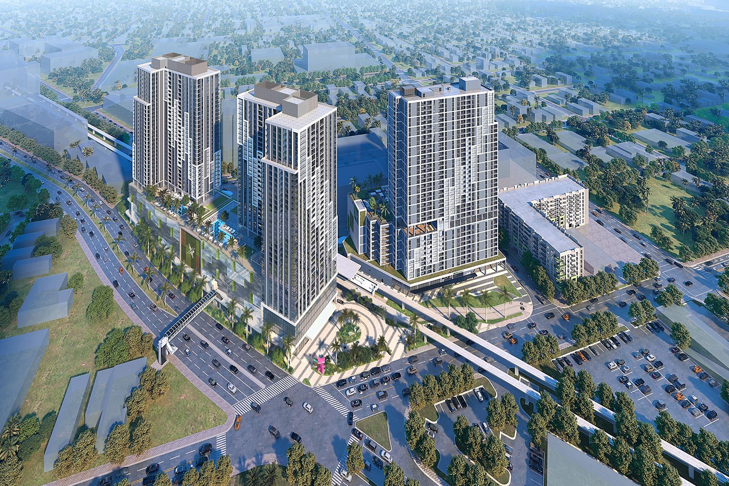 Renderings of Link at Douglas mixed-use project and of the Crescendo apartment tower