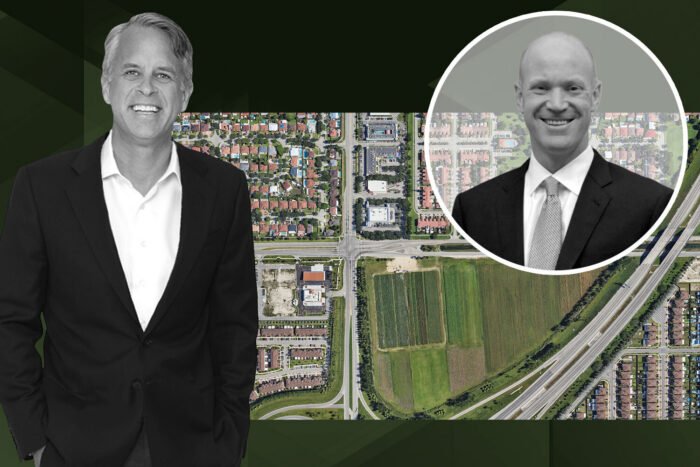 Kolter Group’s Bobby Julien and AEW Capital Management’s Jonathan Martin and the land at the southeast corner of Southwest 112th Avenue and Southwest 248th Street