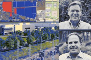 Cloud Centers' Craig McGahey and Jon Paulsen with renderings and site plans for Project Cardinal