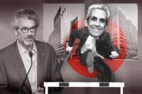 Empire State Realty Trust’s Tony Malkin and a photo illustration of Charles Cohen with 111 West 33rd Street and 1400 Broadway