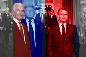 Charles Kushner, President Donald Trump and French president Emmanuel Macron