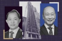 Former China Vanke CEO Zhu Jiusheng and United Overseas Bank CEO Wee Ee Cheong with 130 West 42nd Street